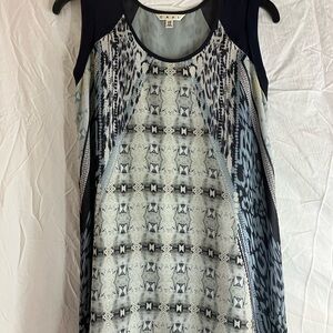 CAbi Navy and Gray Geometric Dress